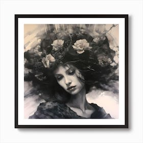 Flowers In My Hair Ethereal Witch Portrait Art Print
