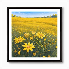 Yellow Flowers In A Field 17 Art Print