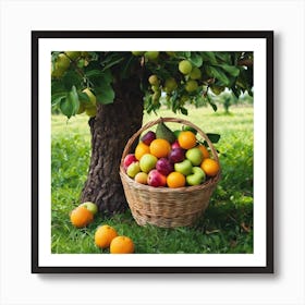 Basket Of Fruit On A Tree Art Print