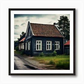 House Baltic City Countryside Window Colours View Brick Black Street Latvia Background L (1) Art Print