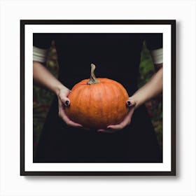 Woman Holding A Pumpkin Art Print