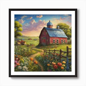 Red Barn In The Countryside Art Print
