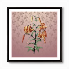 Vintage Tiger Lily Botanical on Dusty Pink Pattern n.2169 Art Print