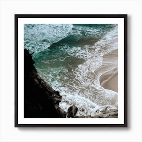 Cliff, Beach, Waves And The Ocean  Colour Travel Portugal  Landscape Square Art Print