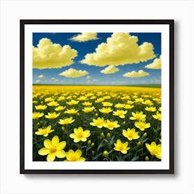 Yellow Field With Clouds Art Print