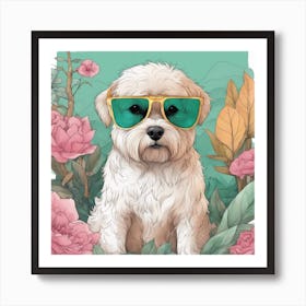 Beguiling Watercolor Painting, Watercolor Texture, A Dog Wearing Sunglasses And A T Shirt, In The St Art Print