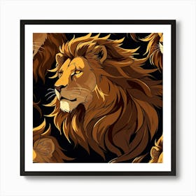 Seamless Pattern Of Lions Art Print