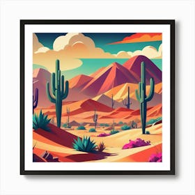 Cactus Desert Landscape 1 Art Print