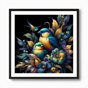 Birds And Flowers 3 Art Print