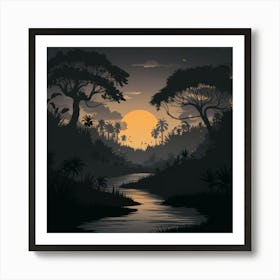 Sunset In The Jungle Art Print