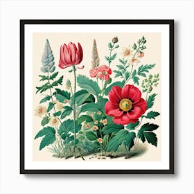 A Vintage Botanical Illustration Of Flowers And Plants art print. Art Print