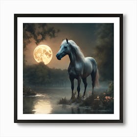 Horse In The Moonlight Art Print