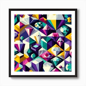 Geometric Pattern: A Cubist Collage of Diamonds, Rubies, Emeralds, and Sapphires Art Print