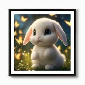 Cute Bunny With Butterflies Art Print