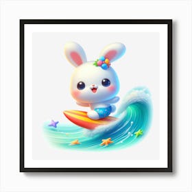 Cute Bunny Surfing Art Print