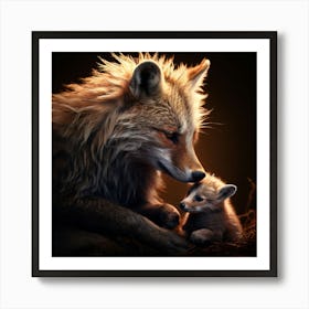 Fox And Cub, A Mother Animal Caring For Her Young Illustrating Nurturing And Love Art Print