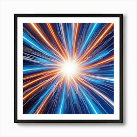 A glowing, swirling vortex of orange and blue lines. Art Print