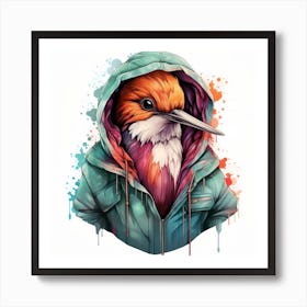 Watercolour Cartoon Hummingbird In A Hoodie 2 Art Print