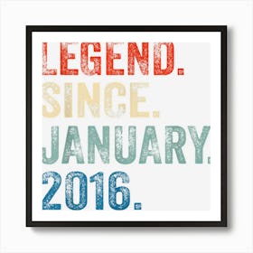 7 Years Old Legend Since January 2016 Gifts 7th Birthday 1 Art Print