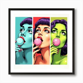 Pop Girl Blowing Bubble Gum Art Print