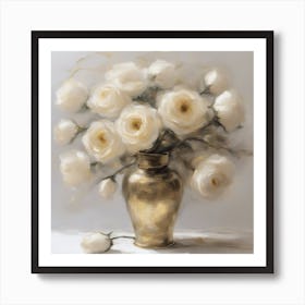 Renaissance White Roses In A Gold Vase Art Print