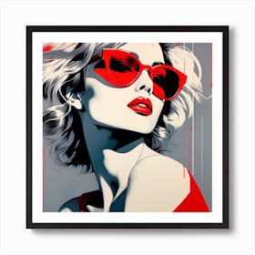 Woman In Red Sunglasses Art Print