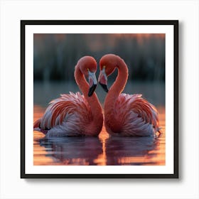 Flamingos At Sunset Art Print