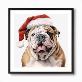 Bulldog Santa Hat 2 Art Print