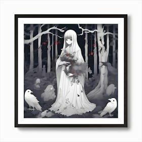 Manga Ghost Girl In The Woods Art Print