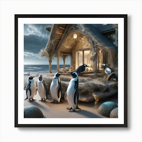 Penguins At The Beach 1 Art Print