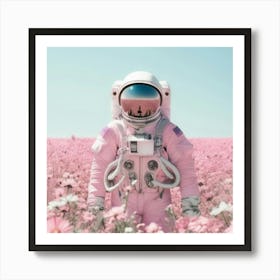 Pink & Floral Astronaut 1 Art Print