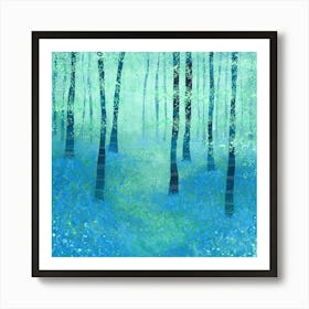 Bluebells Woodland Forest Landscape Art Print