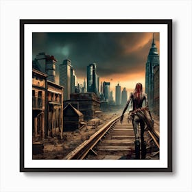 Zombie Girl On Train Tracks Art Print