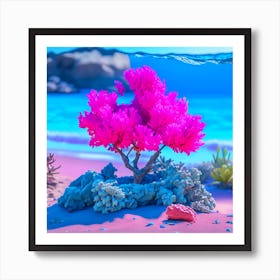 Pink Coral Tree On The Beach Art Print