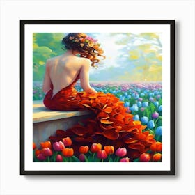 A Girl With Curly Hair Sitting Art Print