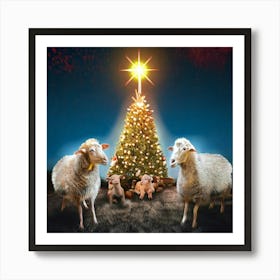 Firefly Sheep, Family, Meeting, Christmas, Candles, Christmas Tree, Baubles, Star, Festive, Holiday, (2) Art Print