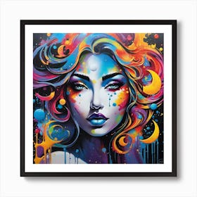 Girl With Colorful Hair 3 Art Print