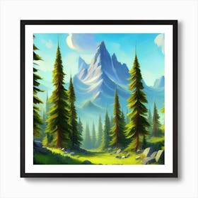 Path To The Mountains trees pines forest 3 Art Print