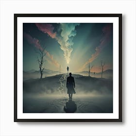 Man In A Hat Standing On A Hill Art Print