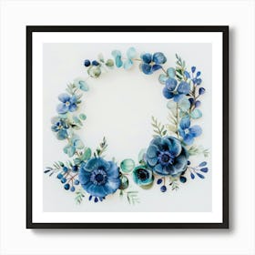 Blue Flower Wreath Art Print