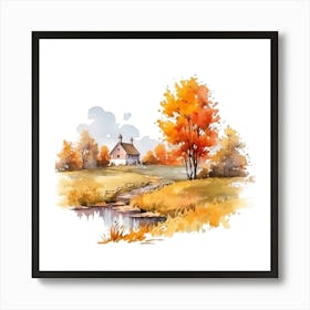 Watercolor Autumn Landscape 16 Art Print