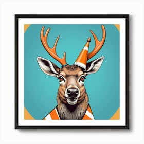 Deer In A Traffic Cone Art Print