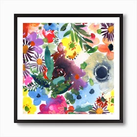 Watercolor Flowers with Turquoise 2 Art Print