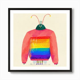 Happy Bug In A Cosy Rainbow Sweater Art Print