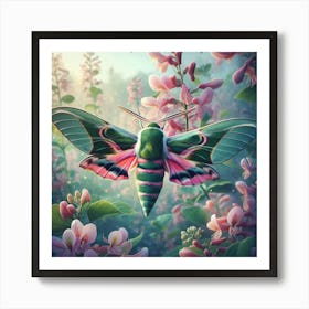 A Beautiful Elephant Hawk Moth Sitting On A Honeysuckle Flower 3 Art Print