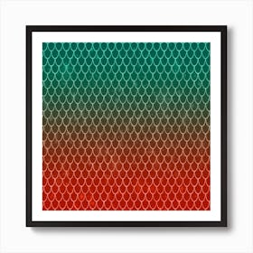 Red Green Mermaid Pattern Background Art Print