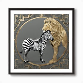 Zebra And Lion 1 Art Print