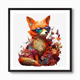 Fox In Flowers Art Print