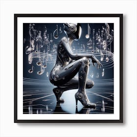 Robot Woman With Music Notes Art Print