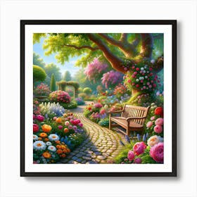 Serene Garden Retreat Wall Print Art A Peaceful Garden Scene, Perfect For Bringing The Tranquility And Beauty Of Nature Into Any Home Art Print